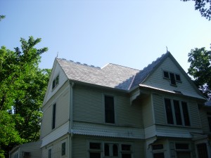 Completed section showing random color and width of slate shingles