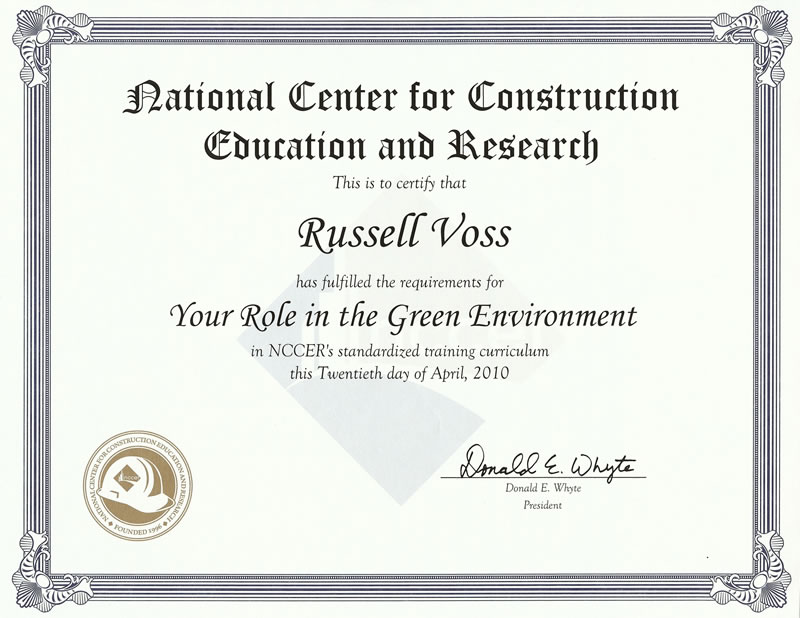 Russell Voss NCCER Certificate